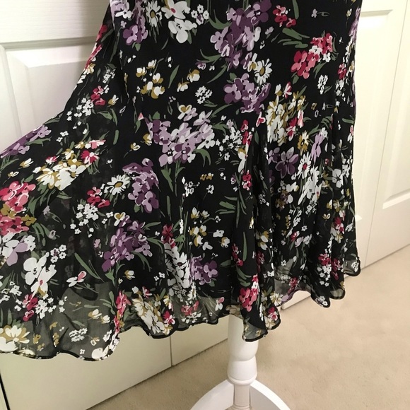 Chaps Ralph Lauren Black Floral Bateau Neck Mermaid Midi Dress 10 - Picture 8 of 15